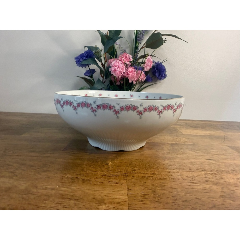 JLMENAU East Germany‎ Pink Rose Garland Porcelain Serving Bowl Floral GDR